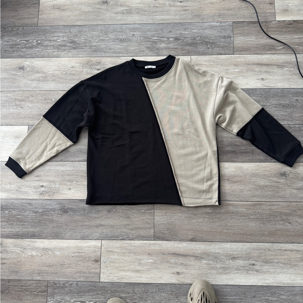 Zara Men's Crewneck Sweater - Black and Tan